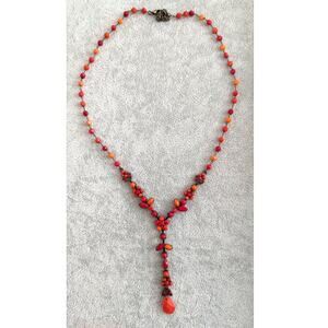 Vintage Y-Drop Necklace ~ Red Orange Opaque faceted Gem Y2K Y-Drop Necklace